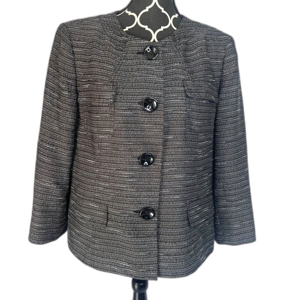 Kasper Black White Striped Button Front‎ Career Business Blazer Lined Size 16